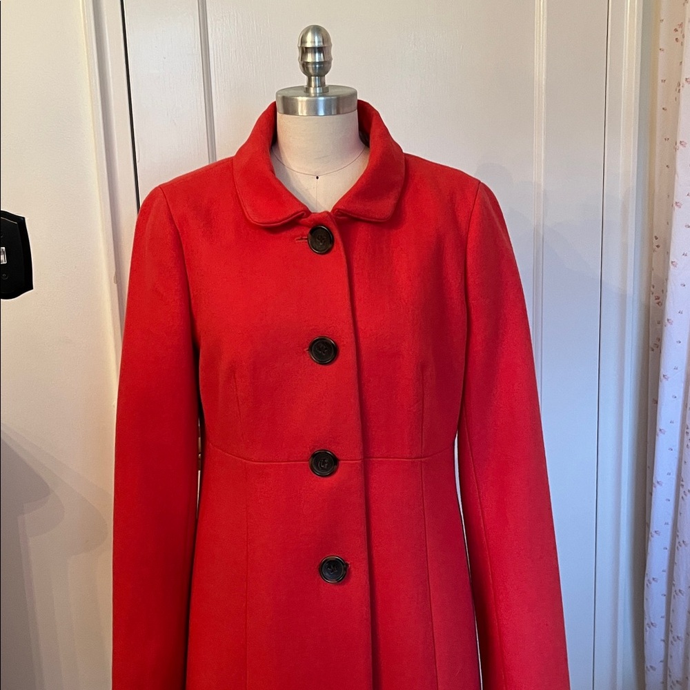 JCrew Coral Ruched Collar Wool Coat.  Size 10.  Great Used Condition. - Picture 7 of 15